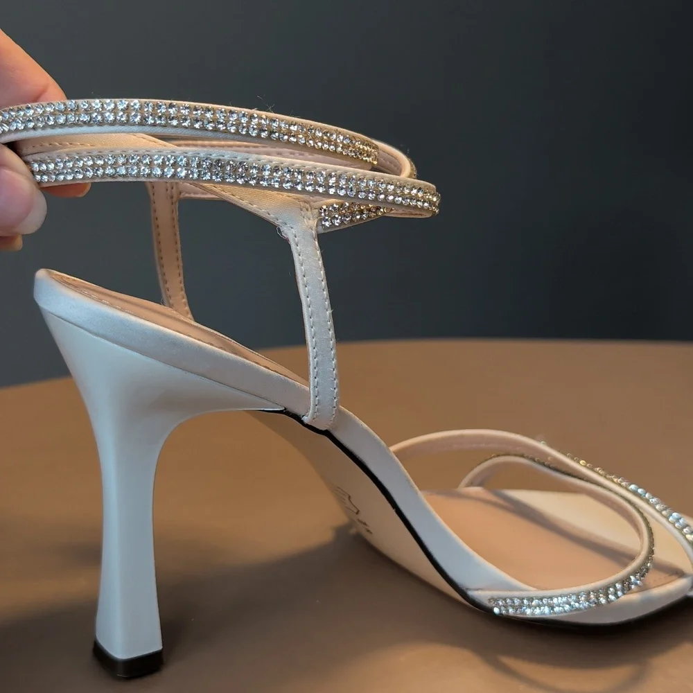 Nina Denise Ivory Ankle Wrap Rhinestone Embellished Stiletto Heels New Size 8 - Picture 7 of 9